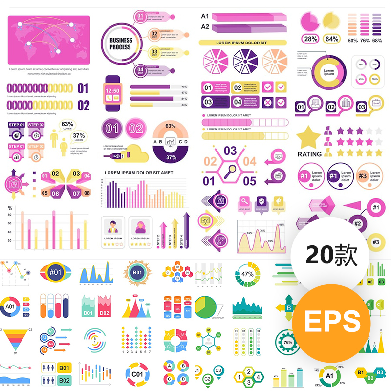 20套简约数据可视化海报图形设计PPT素材ai矢量图下载