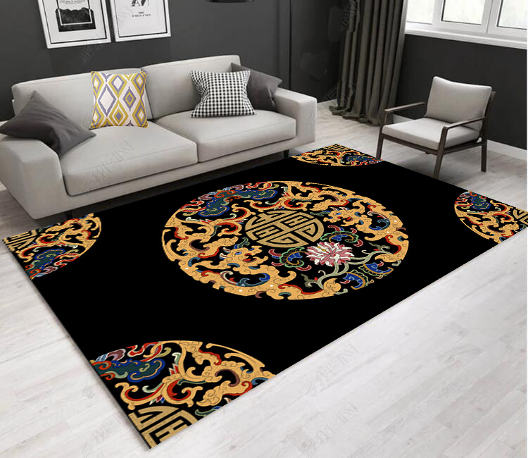 新中式国潮风客厅地毯仿古花纹吉祥书房沙发茶几垫卧室床边毯古典
