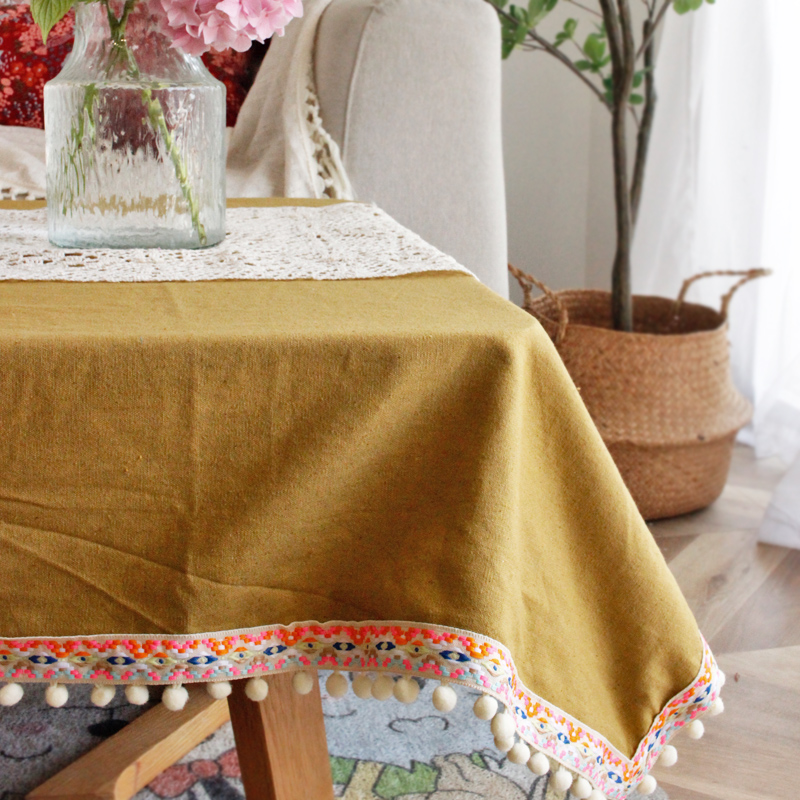 纯色棉麻圆桌布长方形餐桌盖布巾布艺茶几书桌台布简约现代背景布