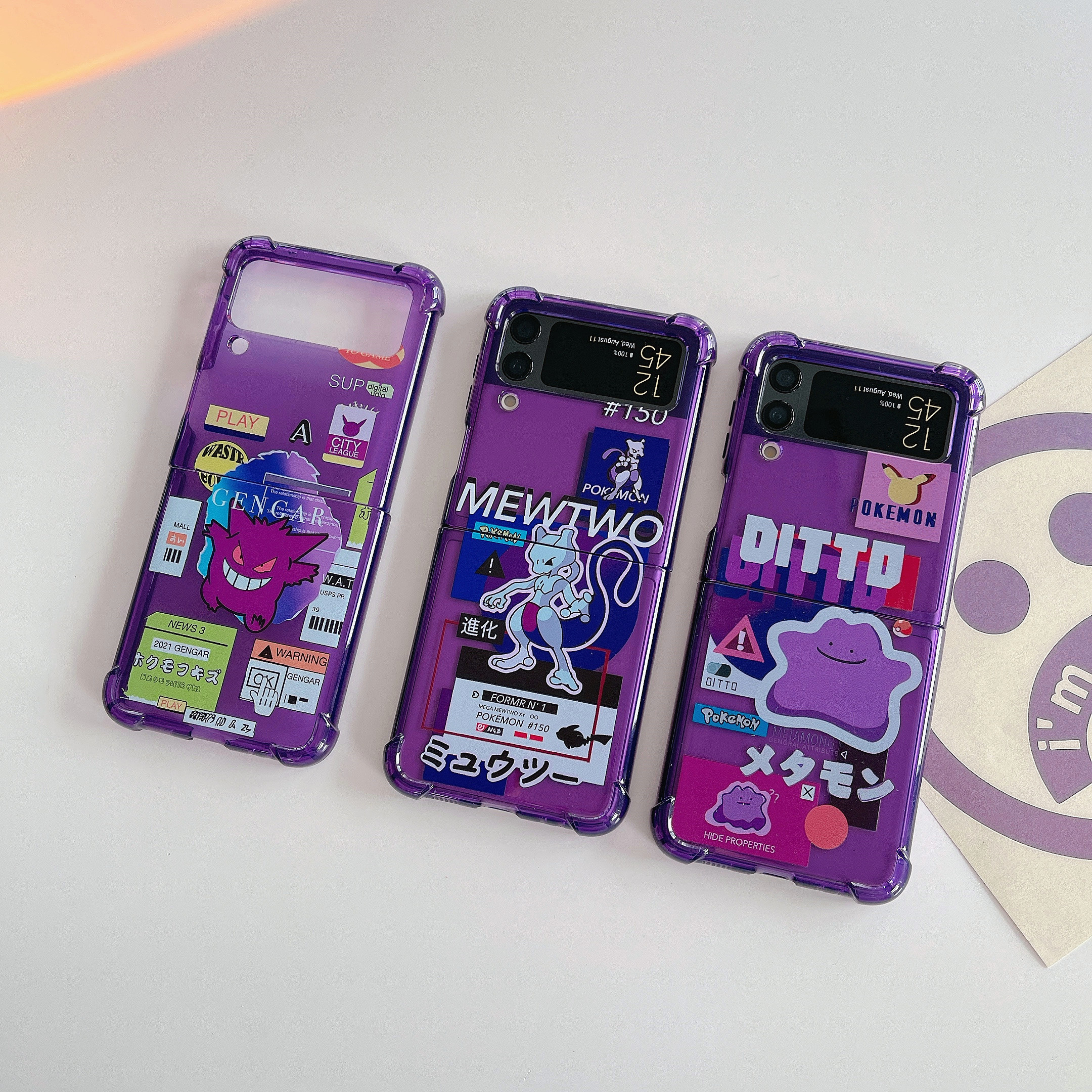 宠物小精灵超梦三星zflip4手机壳适用折叠屏Galaxy Z Flip3保护套SM-F7110硅胶软壳透明防摔可爱卡通女款翻盖