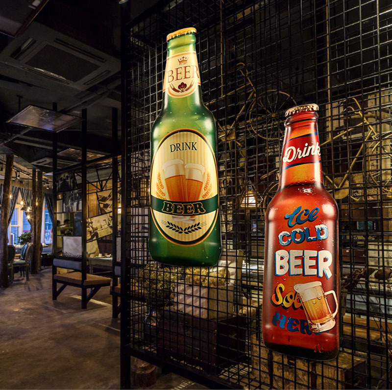 美式创意复古餐厅饭店烧烤店啤酒瓶立体铁皮画壁挂装饰工业风挂件
