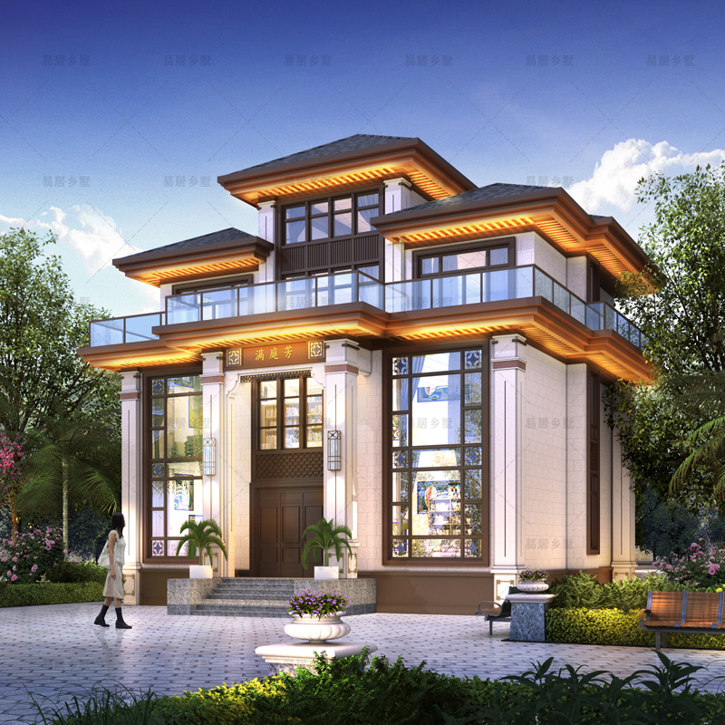 405豪华型大气新中式别墅设计图纸三层半新农村自建房建筑施工图