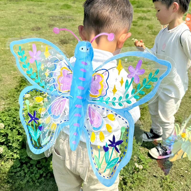 pvc透明儿童彩绘蝴蝶翅膀幼儿园手工diy制作材料包美术创意绘画