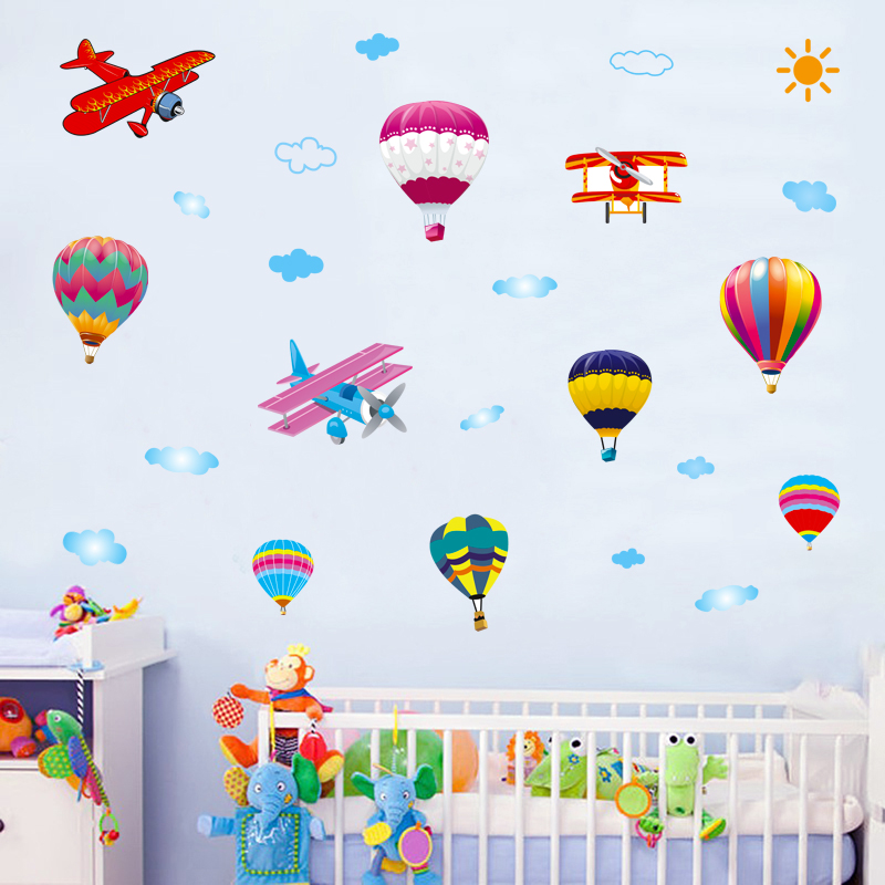 热气球飞机卡通装饰小图案贴画儿童房幼儿园墙壁贴纸自粘墙纸墙画