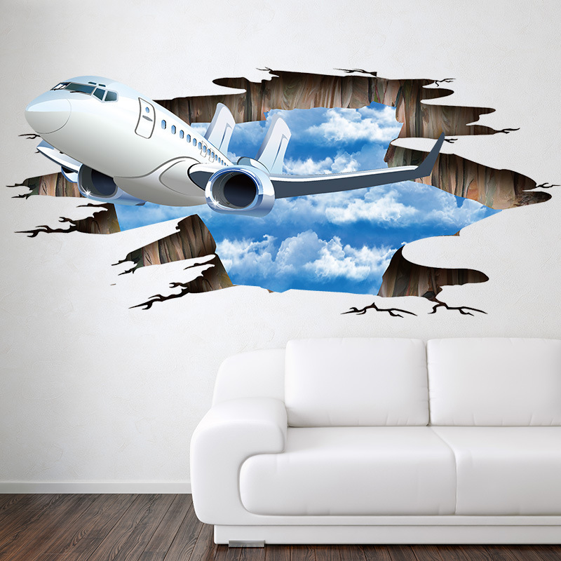 3D立体墙贴画飞机贴纸宿舍儿童房装饰品房间自粘卧室温馨客厅海报