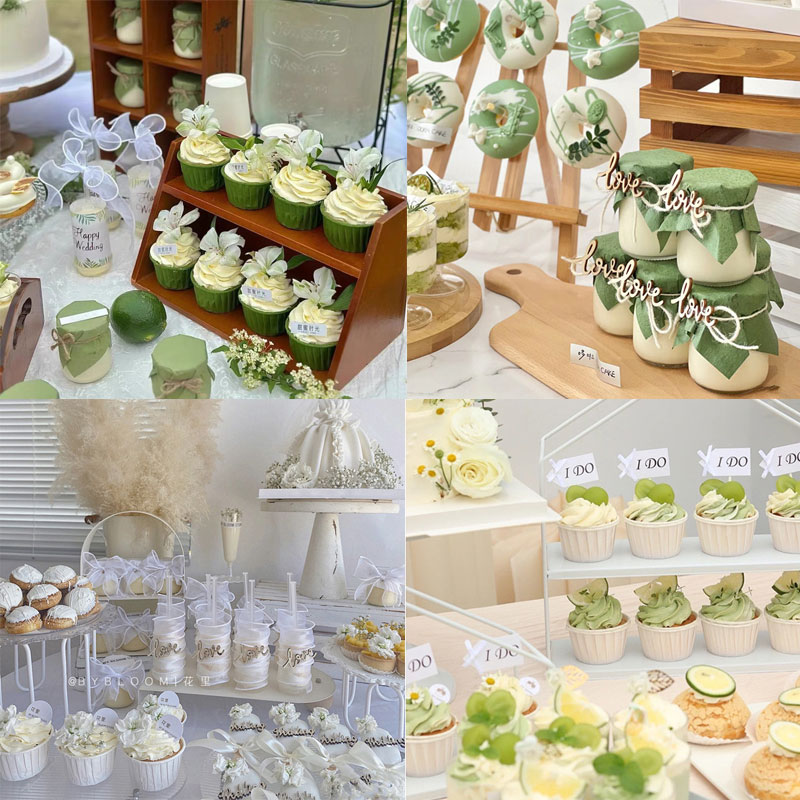 森系户外甜品台小清新绿白木质蛋糕装饰结婚订婚小花love小插件