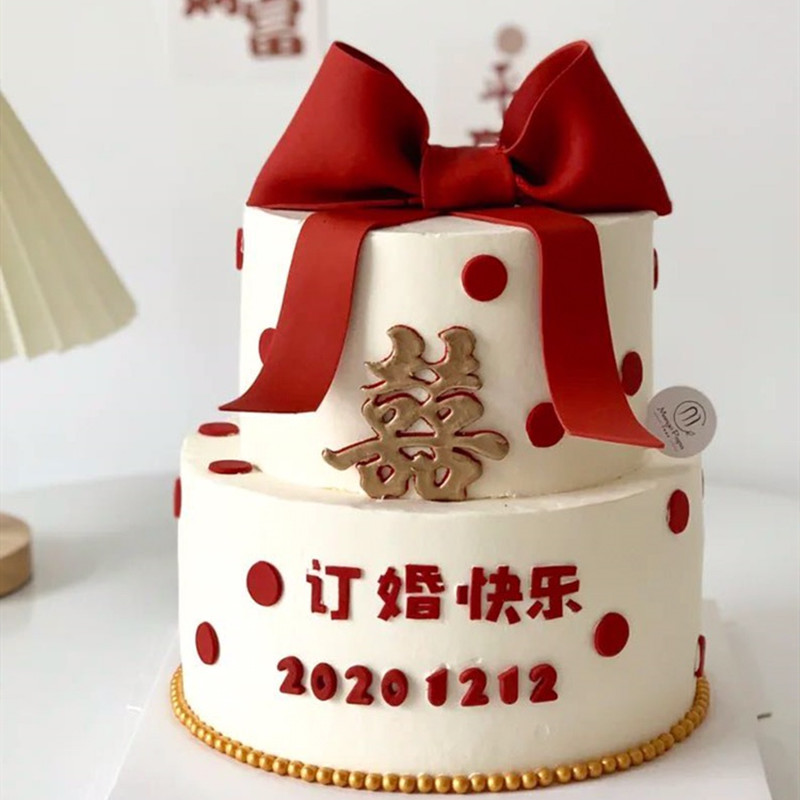 中国风双喜囍字造型婚礼订婚蛋糕装饰模具烘焙硅胶翻糖塑料切模