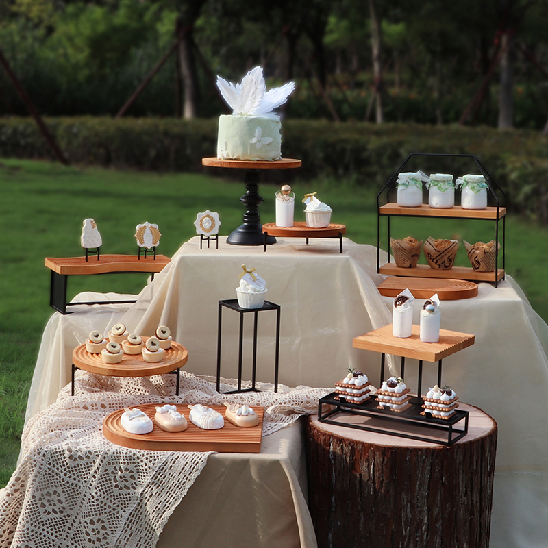 欧式木质甜品台摆件展示架子森系户外婚礼甜品摆台订婚蛋糕盘托盘