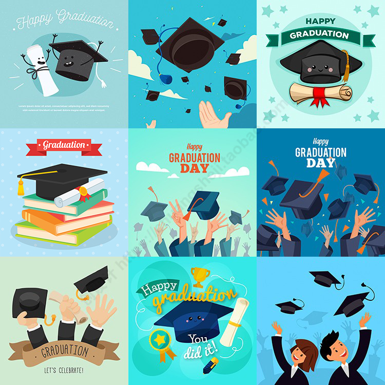 毕业海报背景 扁平化大学生博士毕业季插画 AI格式矢量设计素材