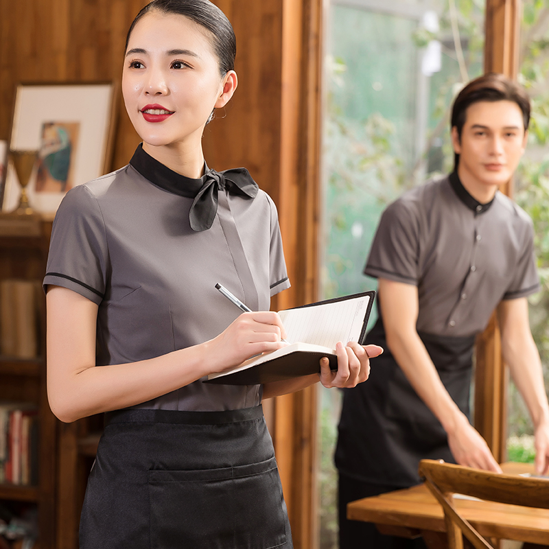 咖啡厅西餐厅饭店服务员工作服短袖火锅店蛋糕酒店餐饮前台女夏季