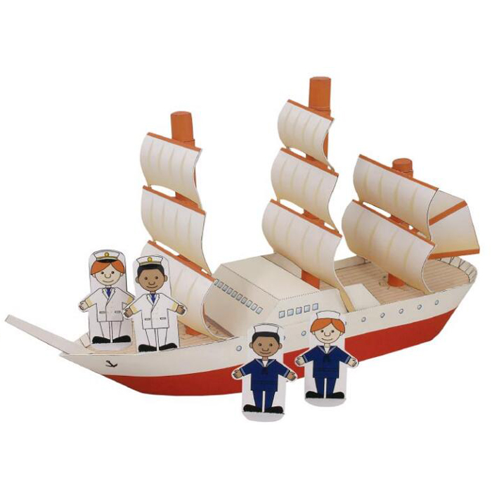 卡通小船帆船船模3d立体纸模型DIY手工制作儿童益智折纸玩具摆件