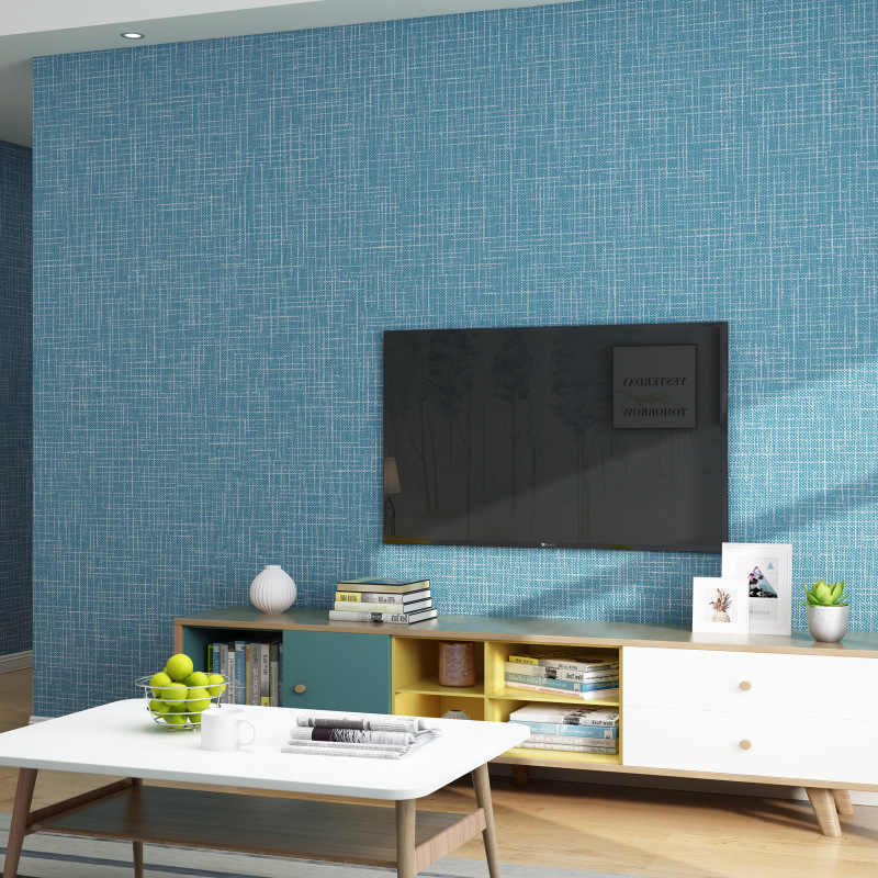 现代简约无纺布素色日式亚麻布浅蓝色墙纸卧室家装纯色浅米黄壁纸