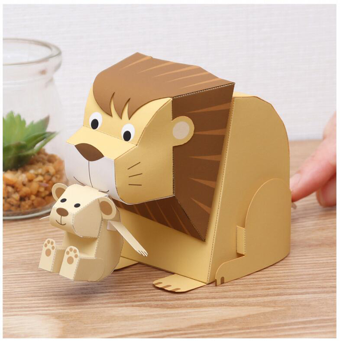 儿童益智DIY立体手工制作卡通可动小动物动态狮子3D纸质模型玩具