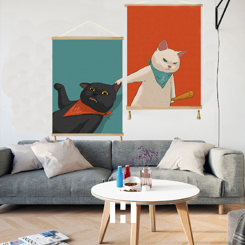 情侣猫咪挂画可爱头像卡通装饰画卧室床头客厅沙发背景墙动漫壁画