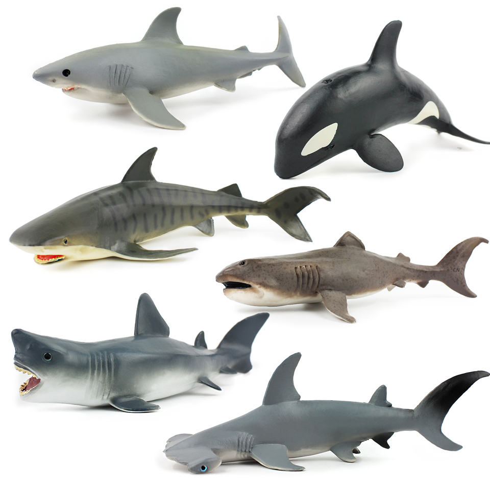 仿真海洋生物模型巨口鲨虎鲸虎鲨锤头鲨大白鲨儿童玩具认知3-6周