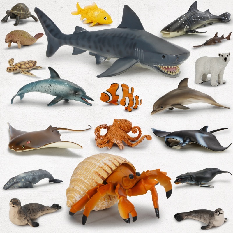 儿童海洋玩具系列认知动物模型实心仿真虎鲸海豚巨齿鲨大白鲨模型