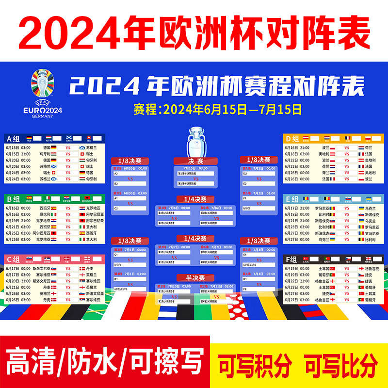 2024年欧洲杯德国体彩店赛程表宣传海报彩票店对阵表图贴纸 3313