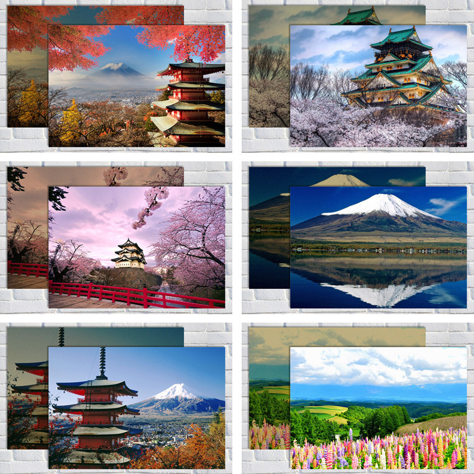 日本风光海报 富士山北海道风景复古海报装饰画画芯 日式居酒屋