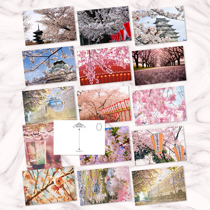 日本风光樱花祭和风春祭富士山风景明信片东京京都清新贺卡