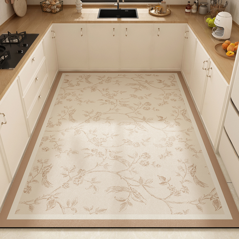 法式奶油风满铺厨房地垫pvc防水防油可擦免洗地毯大面积全铺防滑