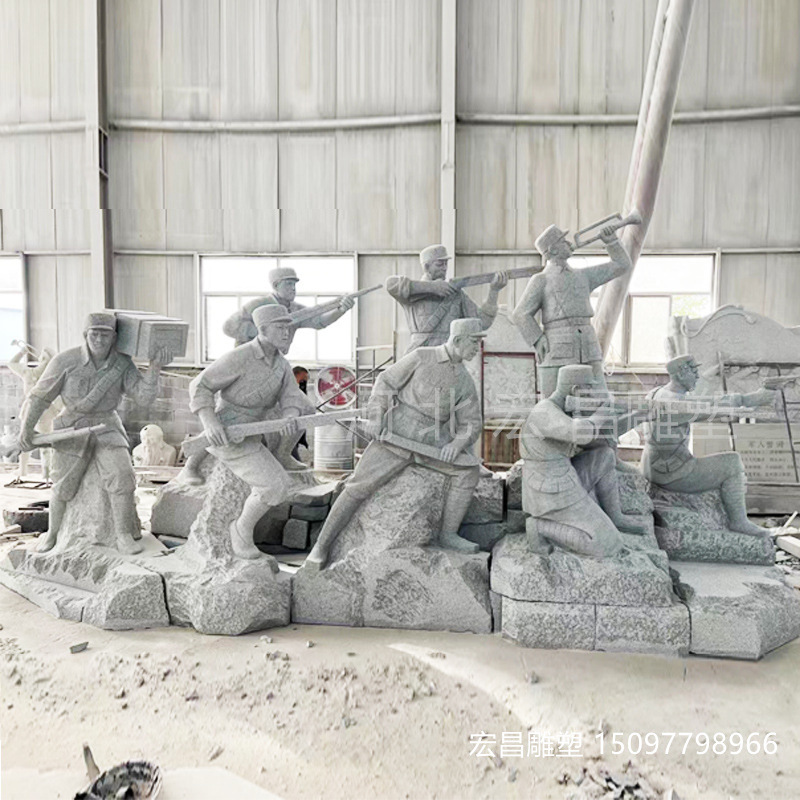 大型石雕红军群雕抗战人物雕塑八路军浮雕纪念碑广场革命人物雕塑
