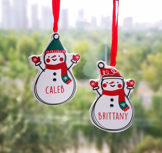 美国订单 可爱的陶瓷雪人挂饰 圣诞树装饰 圣诞节礼物雪人