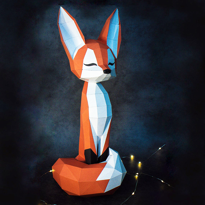 50厘米高 高傲的狐狸动物艺术原创简约DIY现代手工纸模型装饰摆件