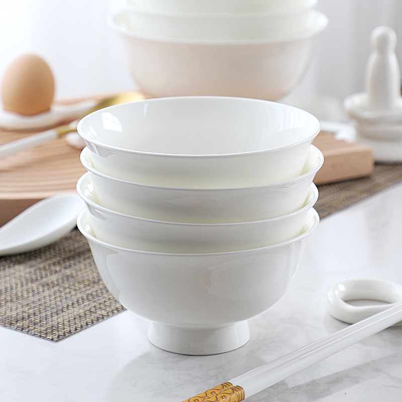 纯白骨瓷碗家用米饭碗吃饭碗小汤碗大号面碗陶瓷餐具套装大碗组合