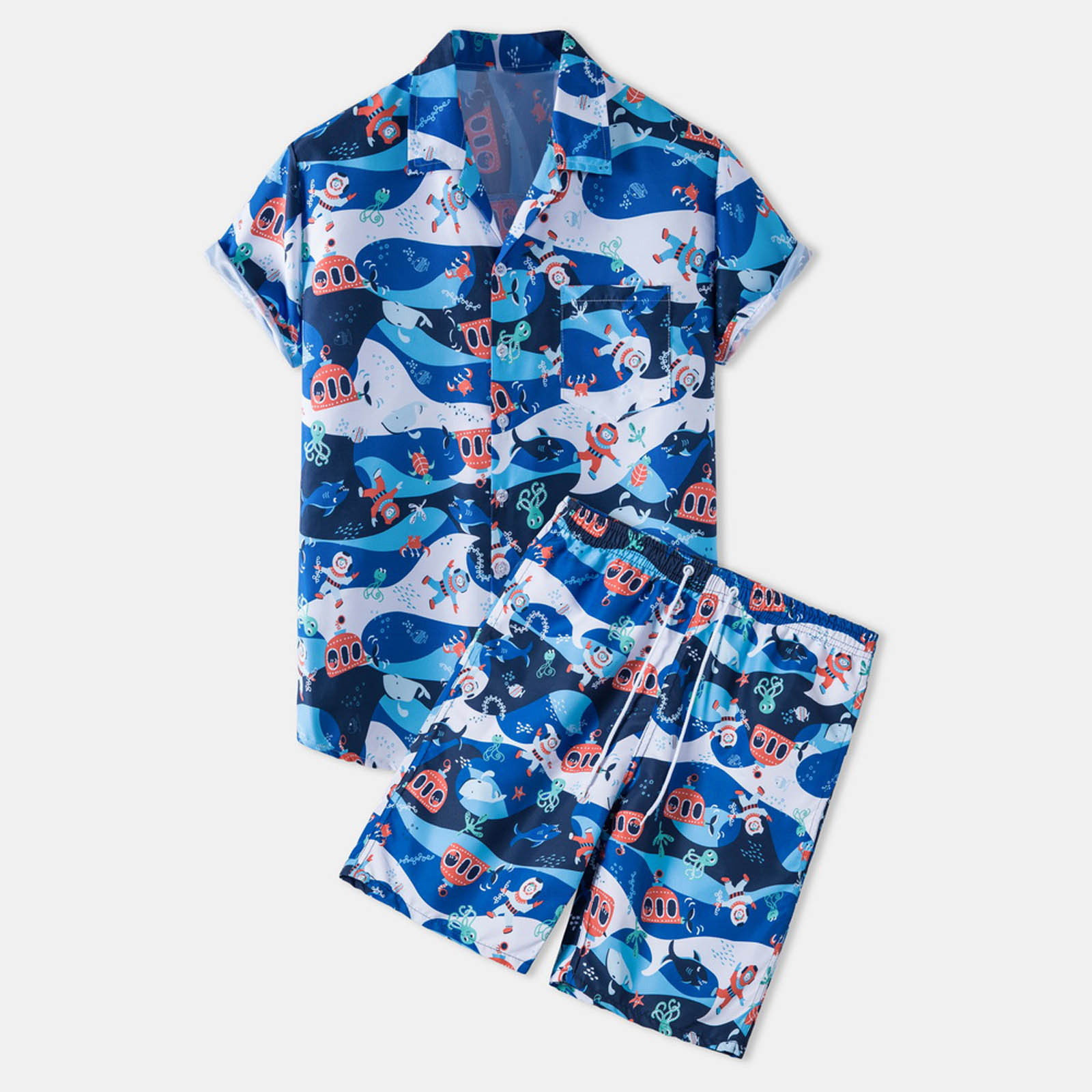 Short sleeve shirt beach pants set卡通印花短袖衬衫沙滩裤套装