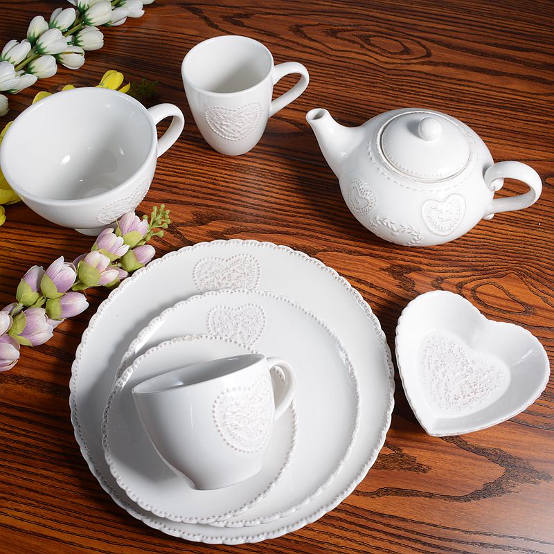 陶瓷麦片早餐碗做旧爱心形碟茶壶卡布奇洛拉花咖啡杯家用西餐盘