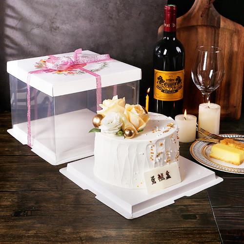 4 6 8 10寸单层双层加高透明生日蛋糕盒子烘焙包装盒5个装