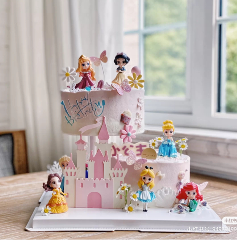 卡通生日蛋糕装饰摆件 8款公主摆件城堡网红女孩白雪贝尔公主装饰