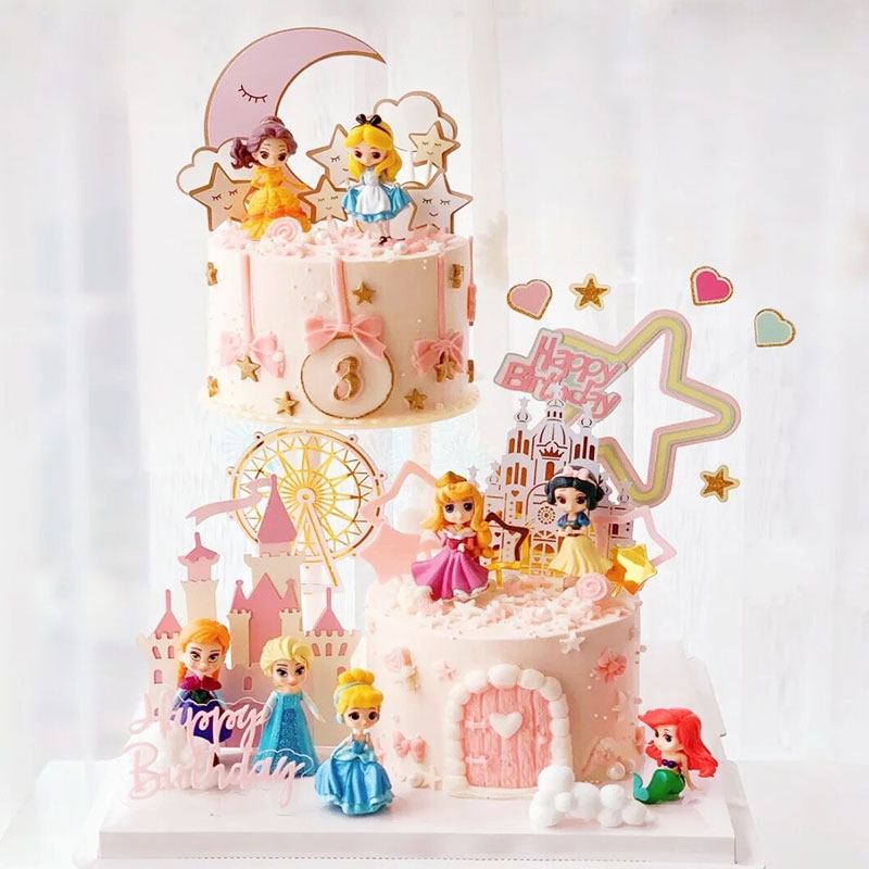 小公主系列悬浮蛋糕装饰迷你公主卡通主题城堡白雪贝尔公主摆件