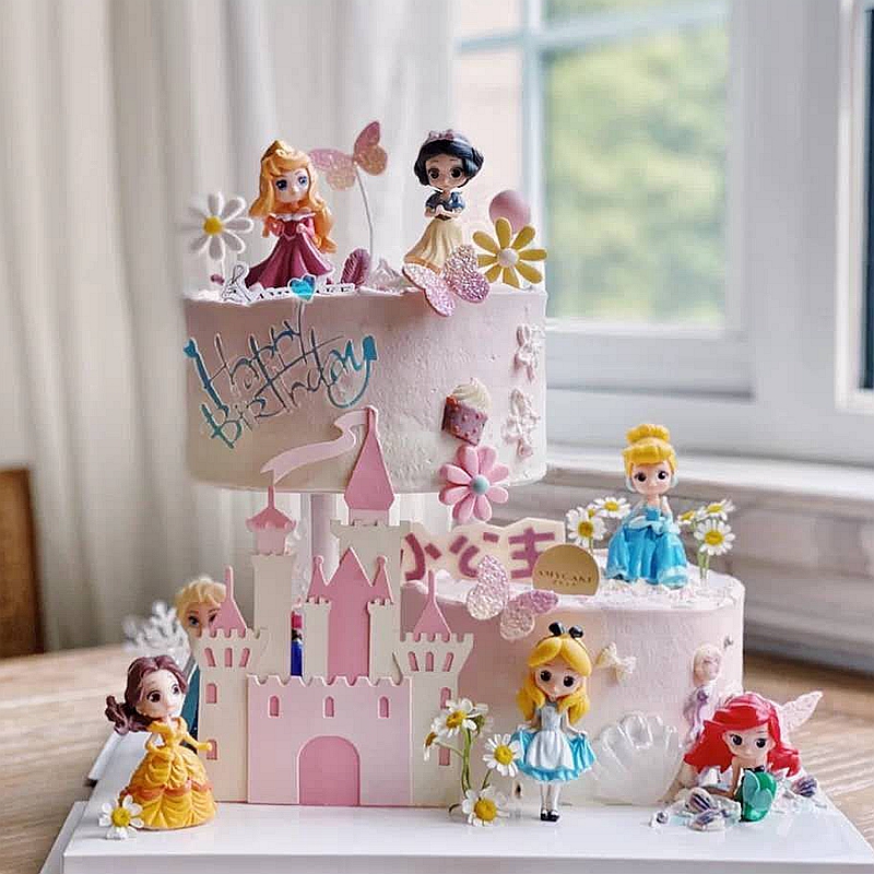 迷你8款公主摆件卡通生日蛋糕装饰网红城堡女孩爱莎白雪贝尔公主