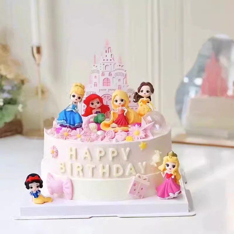 迪士尼迷你公主蛋糕装饰摆件卡通Q版白雪贝尔灰姑娘女孩生日插件