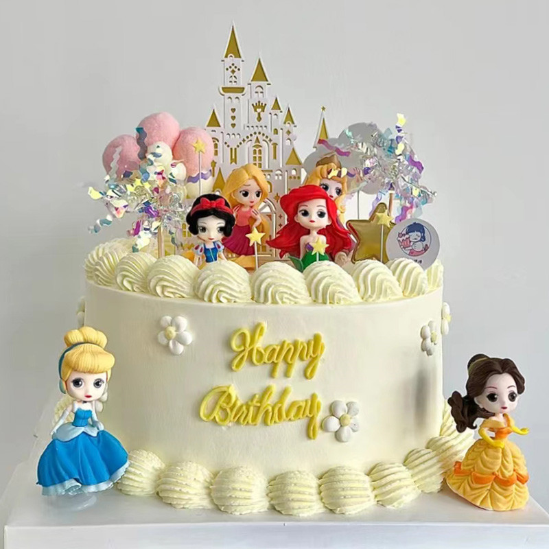 迪士尼迷你公主蛋糕装饰摆件卡通Q版白雪贝尔灰姑娘女孩生日插件