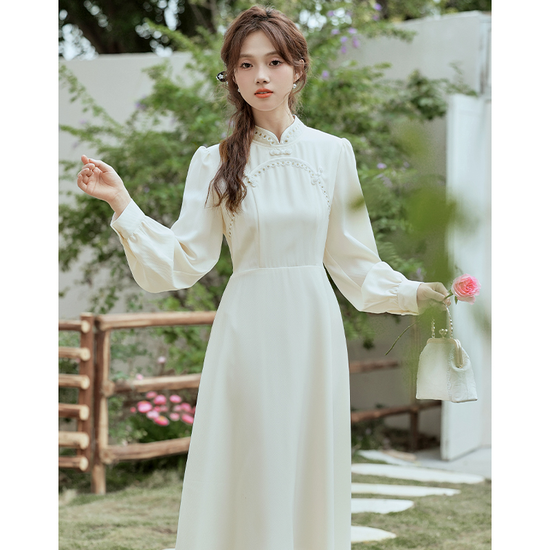 伴娘服春季平时可穿中式改良旗袍订婚礼服新娘晨跑登记领证小白裙