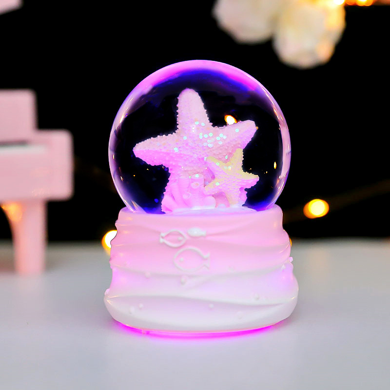 水晶球摆件女孩儿童音乐盒2024新年礼物卧室装饰品梦幻飘雪八音盒