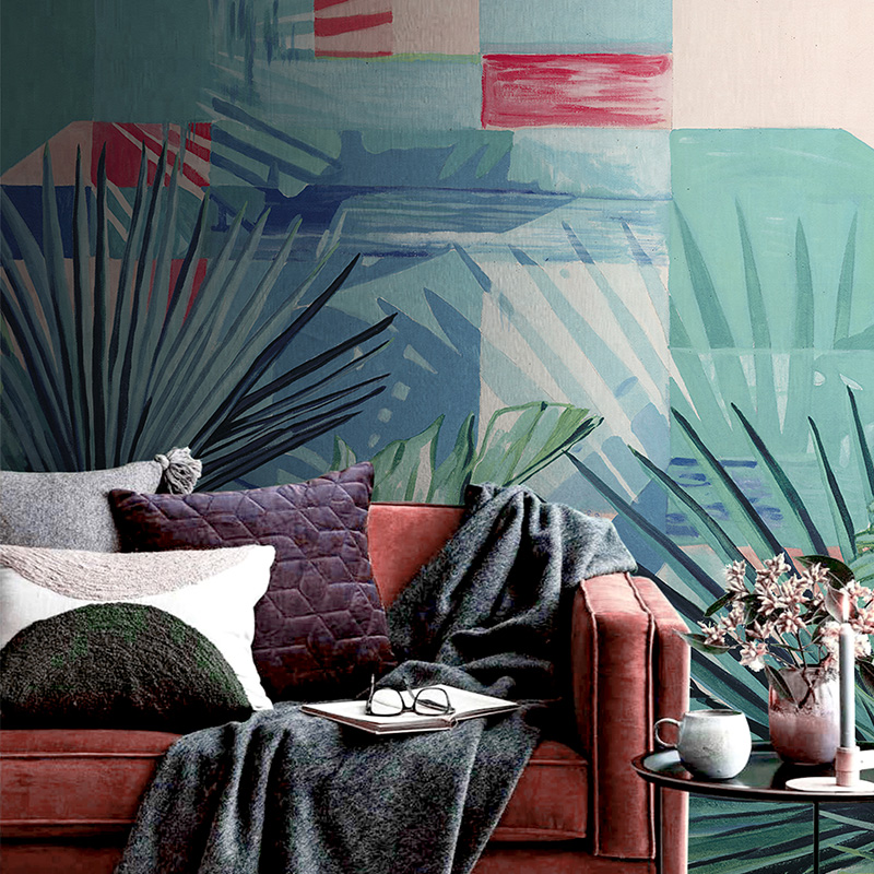个性定制壁画 假日时光 蓝绿色植物电视背景墙纸卧室客厅壁纸墙画