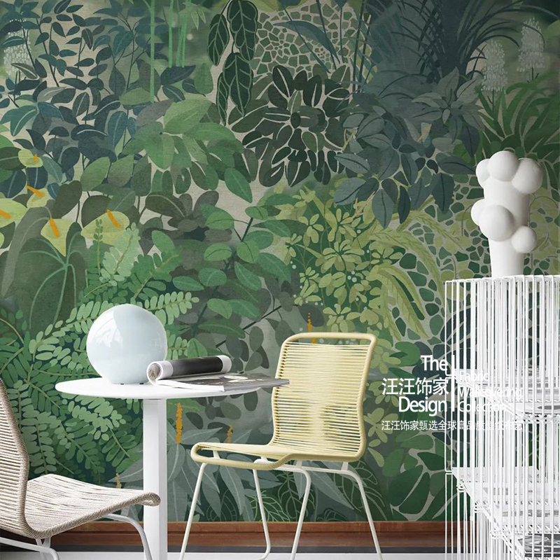 绿洲 个性定制壁画 绿色植物叶子 现代 卧室沙发客餐厅背景墙壁纸