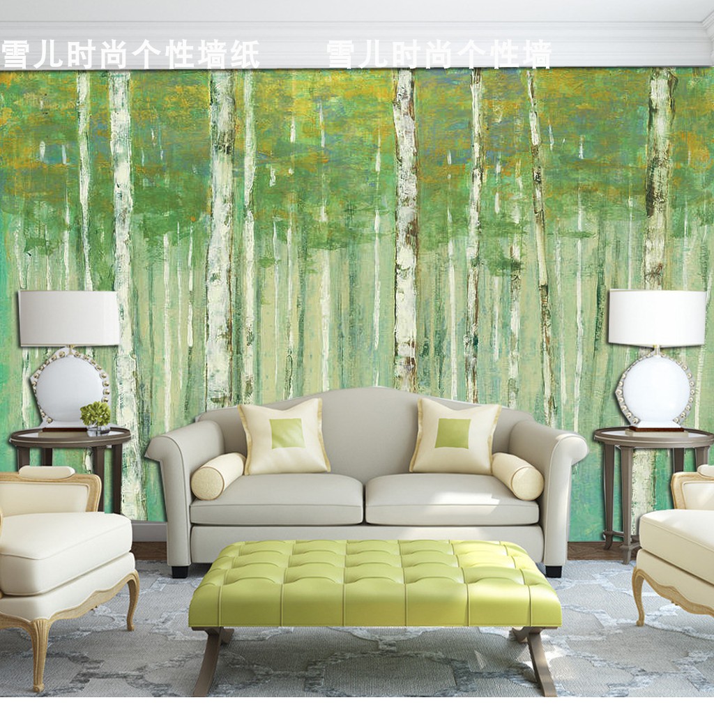 现代绿色树林电视背景墙壁纸壁画卧室床头墙纸沙发墙壁布无缝墙布