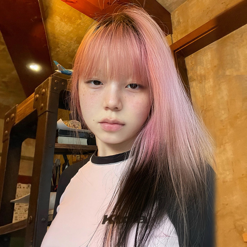 假发女全头套粉色渐变高层次碎发尾空气刘海长直发亚文化辣妹造型