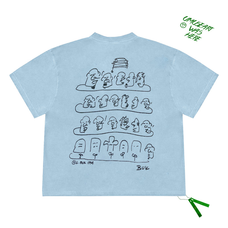 雾都记忆     韩版夏季新款手绘线条卡通创意小众纯棉宽松短袖T恤