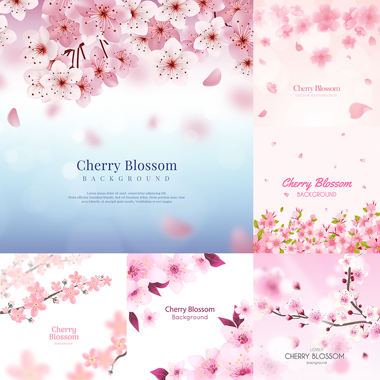 梦幻樱花背景 日系唯美粉红色花瓣插画海报 AI格式矢量设计素材