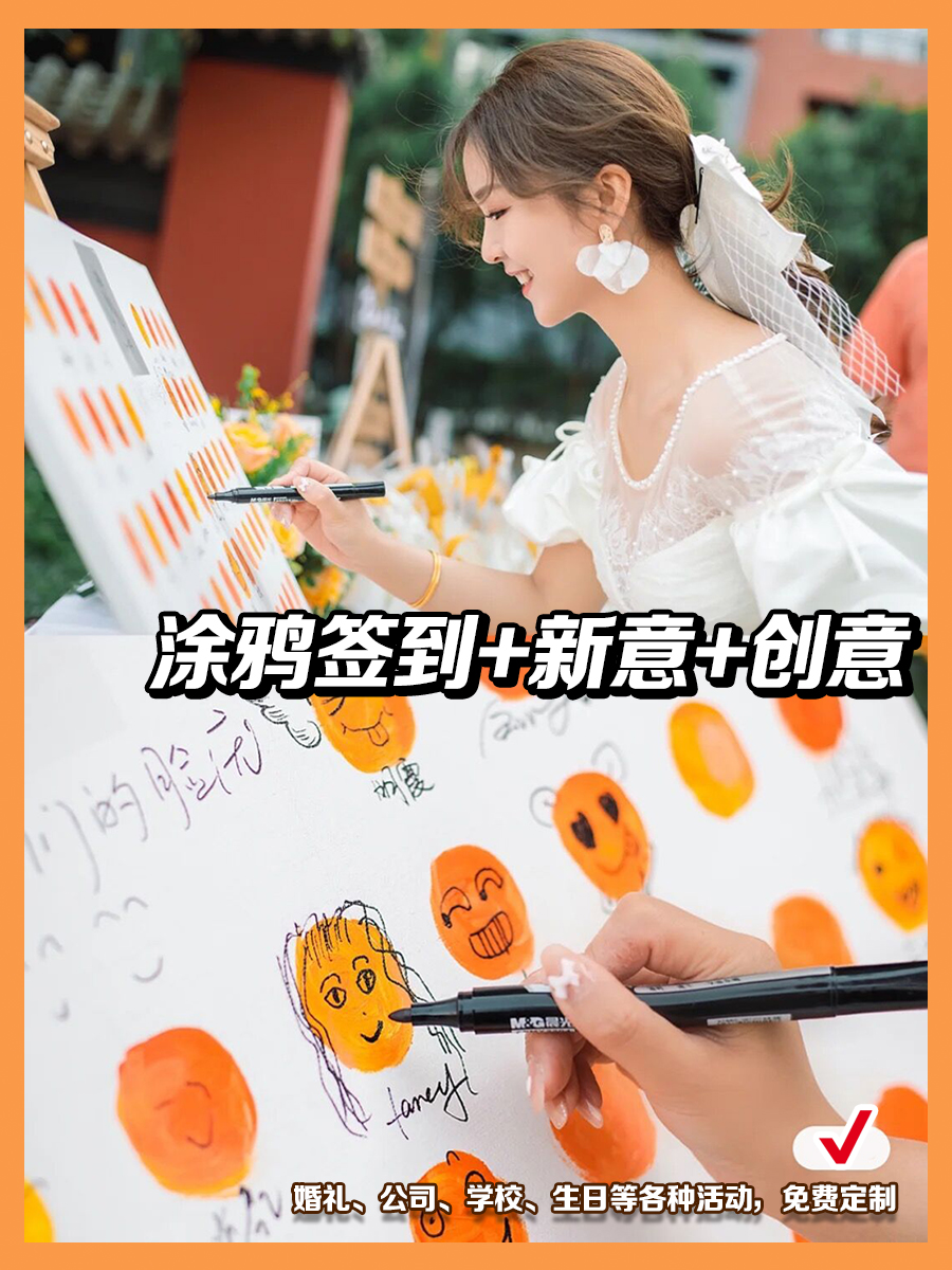 趣味毕业自画像表情涂鸦签到画婚礼年会生日活动创意指纹树签名板