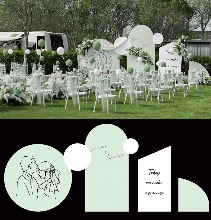 白绿色户外婚礼背景设计图 清新婚庆布置图片资料制作效果PSD素材