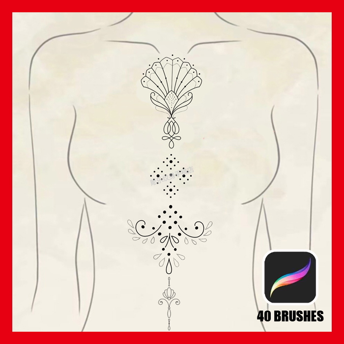 procreate韩式胸下梵花几何纹身笔刷线条绘画软件素材图腾图案