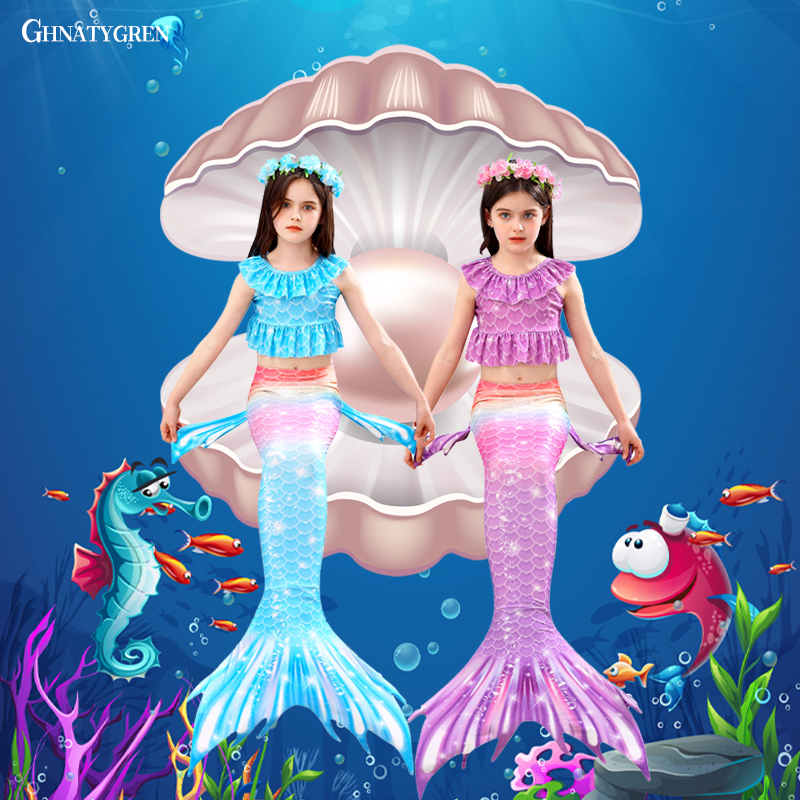 Ghnatygren小女孩美人鱼泳衣女生显瘦泳装2022夏季新款女童游泳服