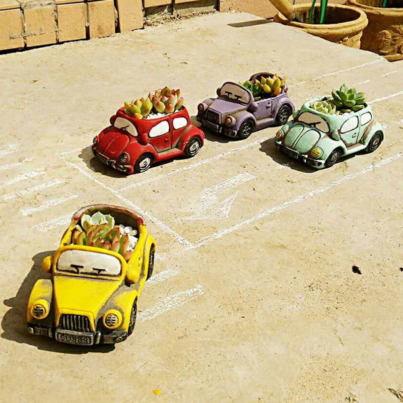 可爱创意复古小汽车卡通多肉植物花盆幼儿园开学种花组合拼盘造景