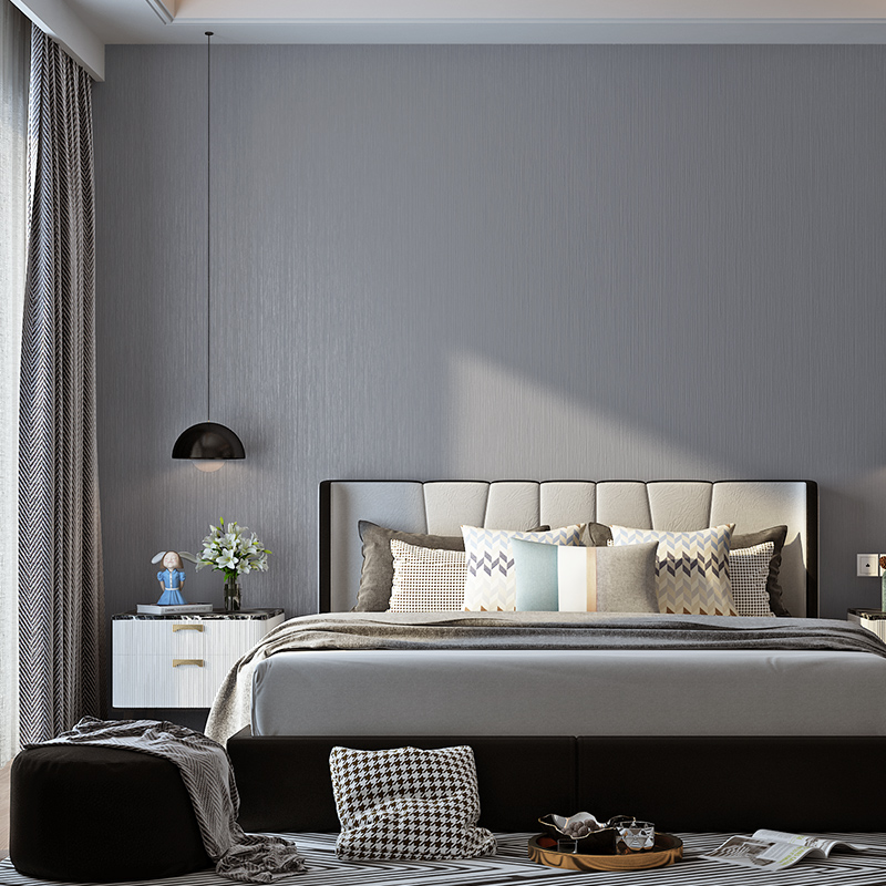 现代简约素色加h厚不织布壁纸客厅竖条纹浅茶色卧室纯色壁纸背景